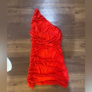 Red one shoulder dress